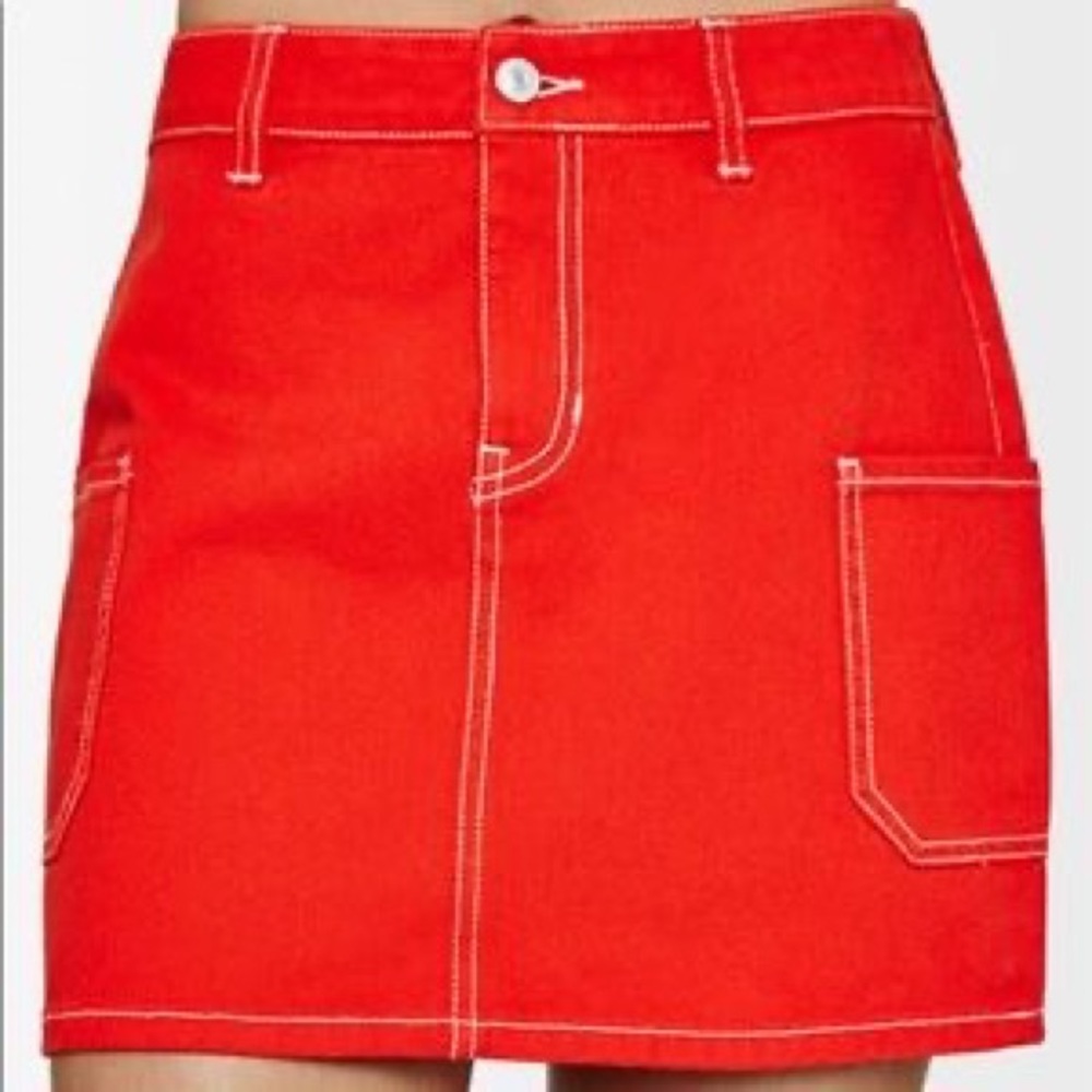 PacSun red high waisted denim mini shirt size 27